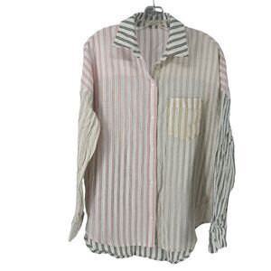Molly Green Boyfriend Fit Button Up Relaxed Multi Color Striped Size M Preppy